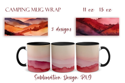 Sublimation packaging design camping mug PNG