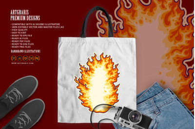 Blazing fire with bright flame tongue logo illustrations