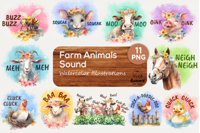Farm Animals Sound Watercolor | Spring Farmhouse PNG