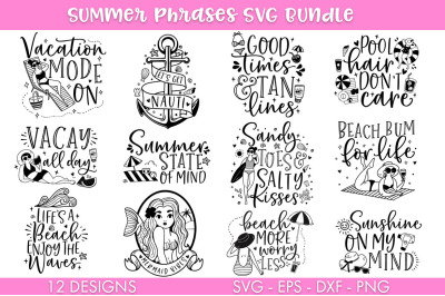 Summer Phrases SVG Bundle PNG Cut file