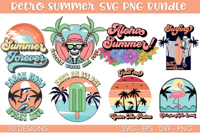 Retro Summer SVG Bundle PNG Cut file