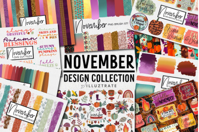 November Design Collection | Brushes Clipart and Patterns