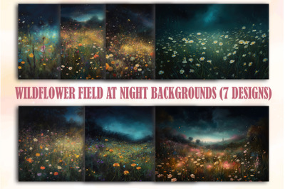 Oil Painting Wildflower Field At Night Backgrounds