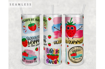 Strawberry Quotes Tumbler Wrap, 20 Oz Skinny Tumbler Sublimation PNG