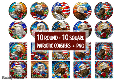 Patriotic Eagle Car Coaster Sublimation Bundle, Square Coaster
