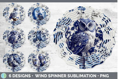 Blue and White Owl Bird Wind Spinner | Sublimation Spinner Designs Bun