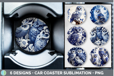 Blue and White Owl Bird Car Coaster | Sublimation Coaster Designs Bund