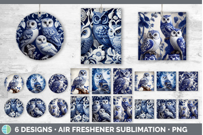 Blue and White Owl Bird Air Freshener | Sublimation Car Freshener Desi