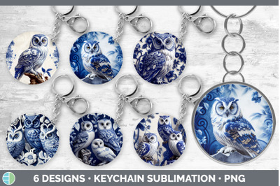 Blue and White Owl Bird Keychain | Sublimation Keyring Designs Bundle