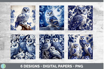 Blue and White Owl Bird Paper Backgrounds | Digital Scrapbook Papers D