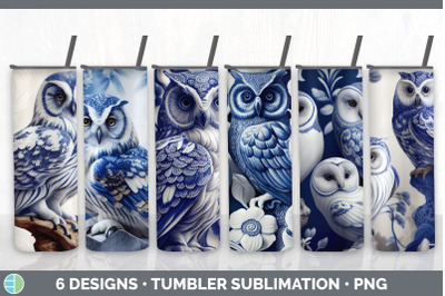 Blue and White Owl Bird Tumbler | Sublimation 20 oz Skinny Tumbler Des