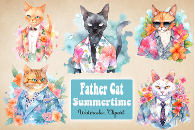 Father Cat Summer Watercolor Bundle