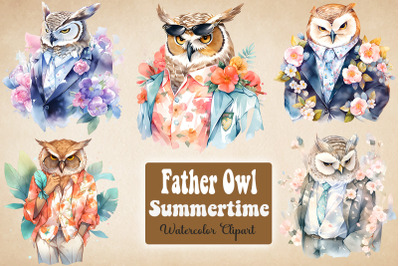 Father Owl Summer Watercolor Bundle