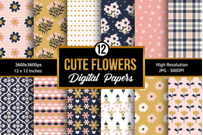 Cute Flowers Seamless Pattern Digital Papers