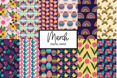 Easter Digital Paper | Spring Seamless Patterns | March