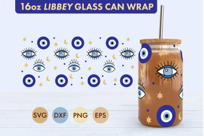 Evil Eye Nazar SVG PNG 16 oz Libbey Glass Can Wrap