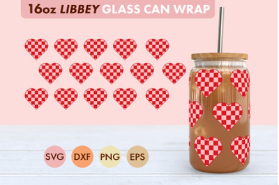 Checkered Heart SVG PNG 16 oz Libbey Glass Can Wrap