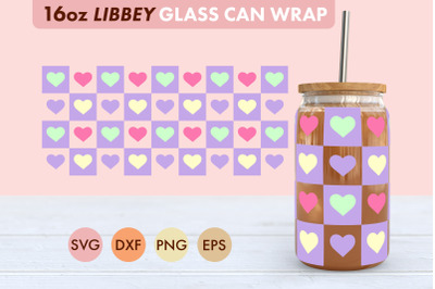 Checkered Heart SVG PNG 16 oz Libbey Glass Can Wrap