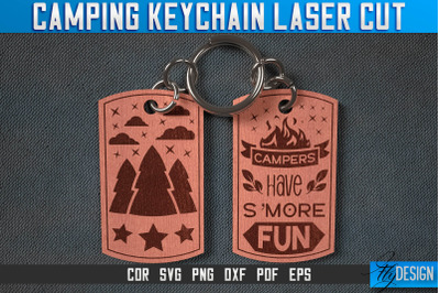 Camping Keychain Laser Cut SVG | Camp Laser Cut SVG Design | CNC Files