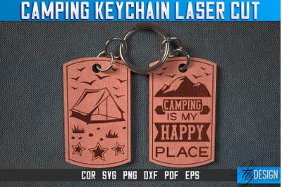 Camping Keychain Laser Cut SVG | Camp Laser Cut SVG Design | CNC Files