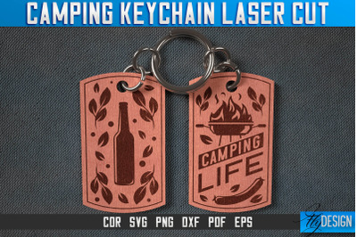 Camping Keychain Laser Cut SVG | Camp Laser Cut SVG Design | CNC Files