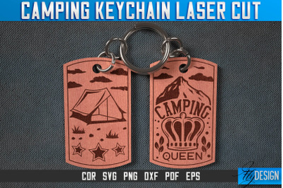 Camping Keychain Laser Cut SVG | Camp Laser Cut SVG Design | CNC Files