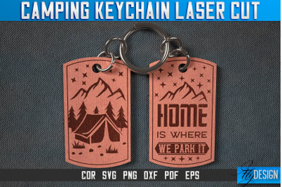 Camping Keychain Laser Cut SVG | Camp Laser Cut SVG Design | CNC Files