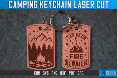 Camping Keychain Laser Cut SVG | Camp Laser Cut SVG Design | CNC Files