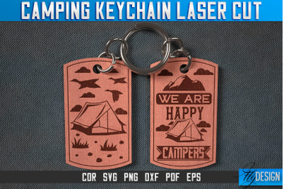 Camping Keychain Laser Cut SVG | Camp Laser Cut SVG Design | CNC Files