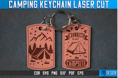 Camping Keychain Laser Cut SVG | Camp Laser Cut SVG Design | CNC Files