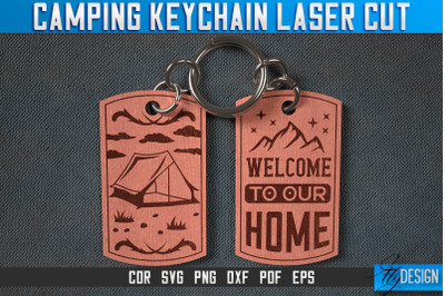 Camping Keychain Laser Cut SVG | Camp Laser Cut SVG Design | CNC Files