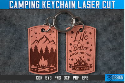 Camping Keychain Laser Cut SVG | Camp Laser Cut SVG Design | CNC Files