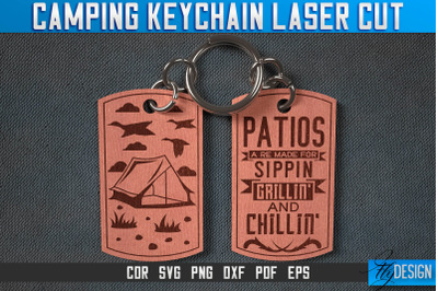 Camping Keychain Laser Cut SVG | Camp Laser Cut SVG Design | CNC Files