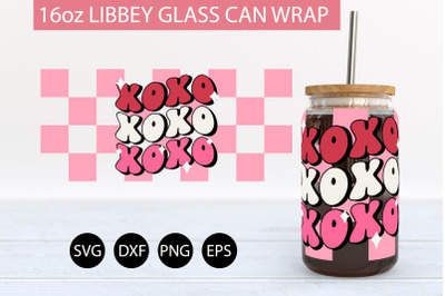 Checkered XOXO SVG PNG 16 oz Libbey Glass Can Wrap