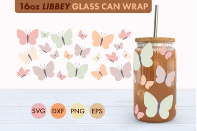 Pastel Butterflies SVG 16 oz Libbey Glass Can Wrap SVG PNG