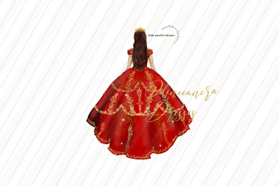 Red Princess Quinceanera Clipart, Mexican Quinceanera Clipart