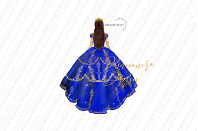 Elegant Royal Blue Princess Clipart, Royal Blue Quinceaera