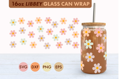 Pastel Flowers SVG 16 oz Libbey Glass Can Wrap PNG