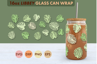 Monstera SVG 16 oz Libbey Glass Can Wrap PNG Sublimation