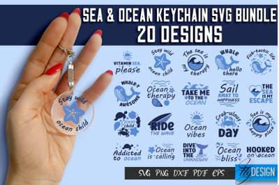 Sea &amp; Ocean Keychain SVG Design | Sea &amp; Ocean SVG Quotes |Round Summer