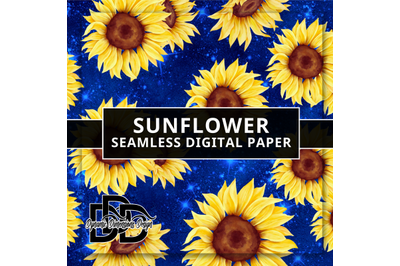 Midnight Blue Glitter Sunflowers Digital Paper
