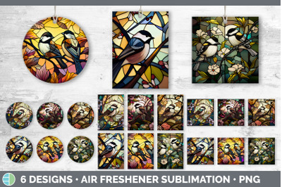 Stained Glass Chickadee Bird Air Freshener | Sublimation Car Freshener