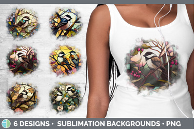 Stained Glass Chickadee Bird Grunge Background | Sublimation Distresse