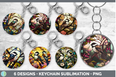 Stained Glass Chickadee Bird Keychain | Sublimation Keyring Designs Bu