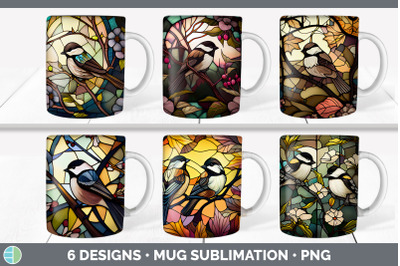 Stained Glass Chickadee Bird Mug Wrap | Sublimation Coffee Cup Designs