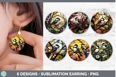 Stained Glass Chickadee Bird Round Earrings | Sublimation Earrings Des