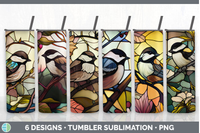 Stained Glass Chickadee Bird Tumbler | Sublimation 20 oz Skinny Tumble