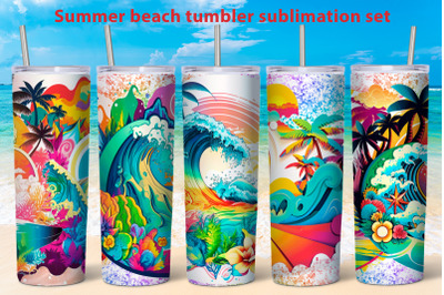 Summer tumbler sublimation bundle Beach skinny tumbler wrap