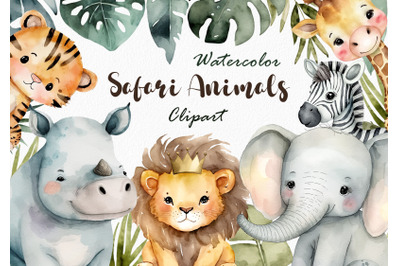 Watercolor Safari Animals Clipart