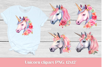 Pink unicorn clipart | Unicorn flower sublimation design